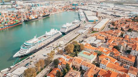 Panoramic view of Koper port with cruise ships